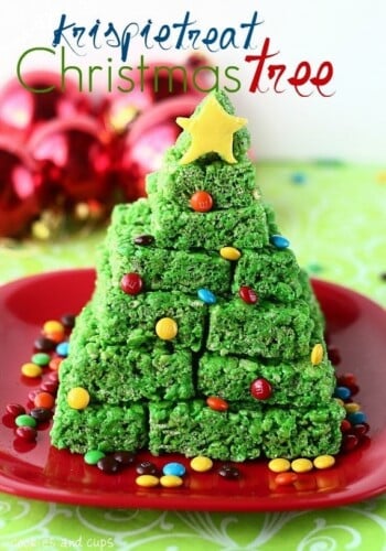 Green Krispie Treat Christmas Tree with a star on top