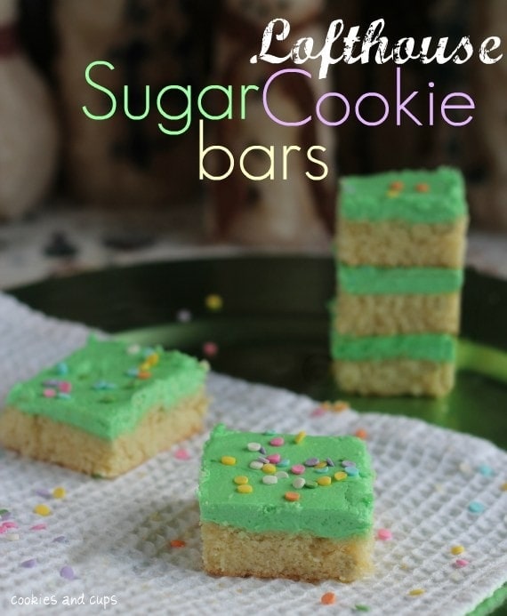 Lofthouse Sugar Cookie Bars with green frosting on a napkin