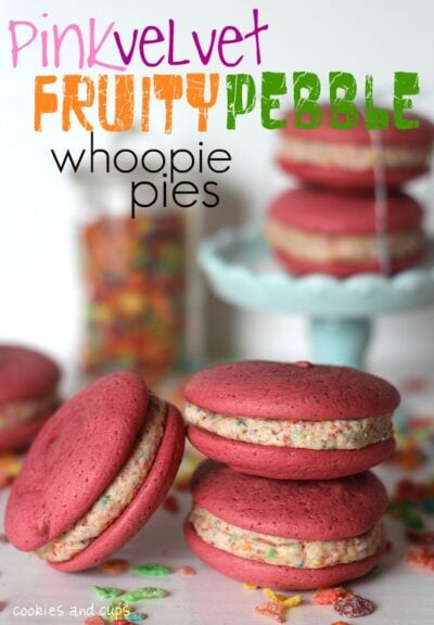 pink velvet fruity pebble whoopie pies