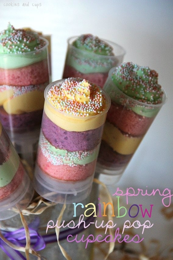 Four Spring Rainbow push-up pops with colorful layers