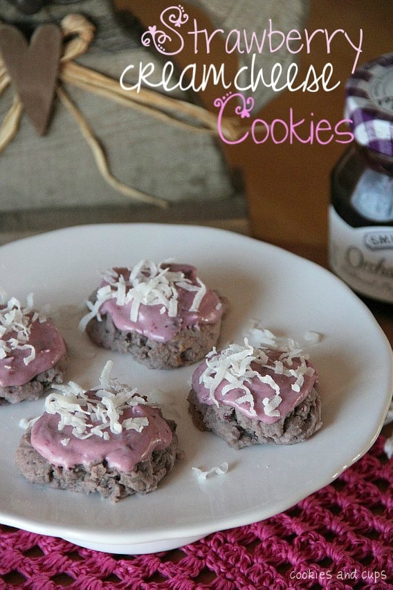 Four Strawberry Cream Cheese cookies on a plate