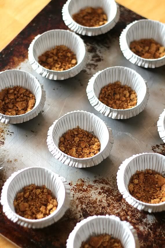 Graham cracker crumbs in paper muffin cups