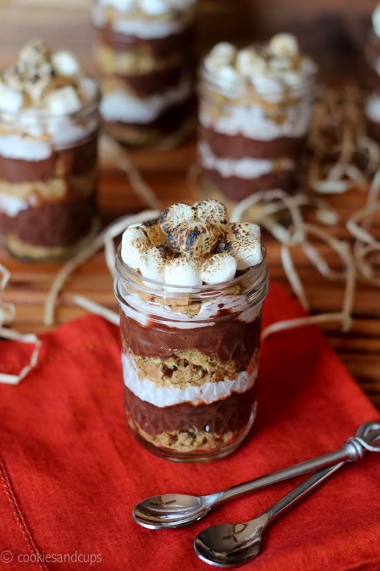 Layered S'mores parfait in a jar