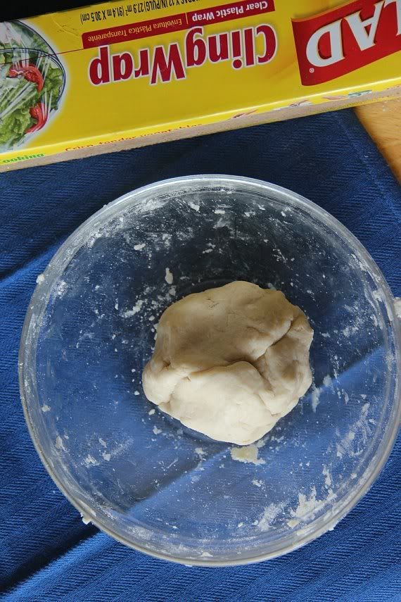 A ball of dough in a mixing bowl