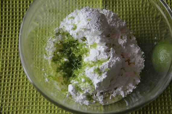 Ingredients for lime glaze in a mixing bowl