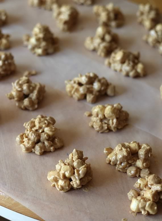 Peanut Butter Cap'n Crunch Clusters on a Baking Sheet