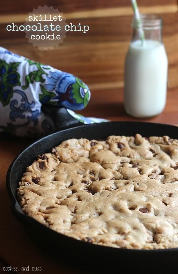 A Freshly Baked Skillet Chocolate Chip Cookie