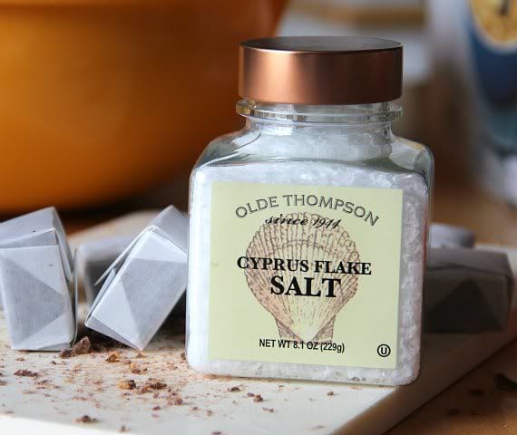 A clear jar of Cyprus Flake Salt