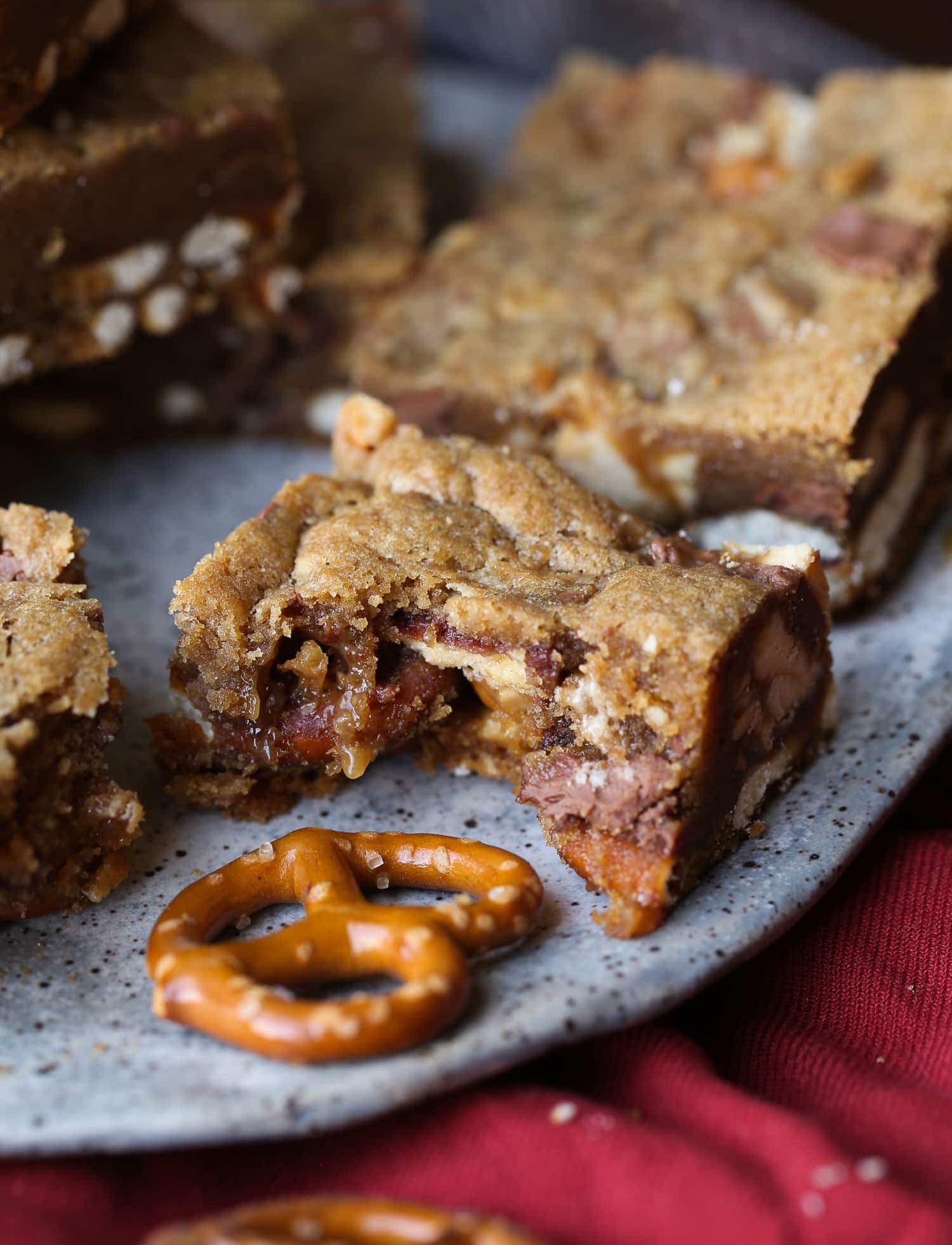 Pretzel Bottom Snickers Blondies Sweet Salty Dessert Bars Recipe