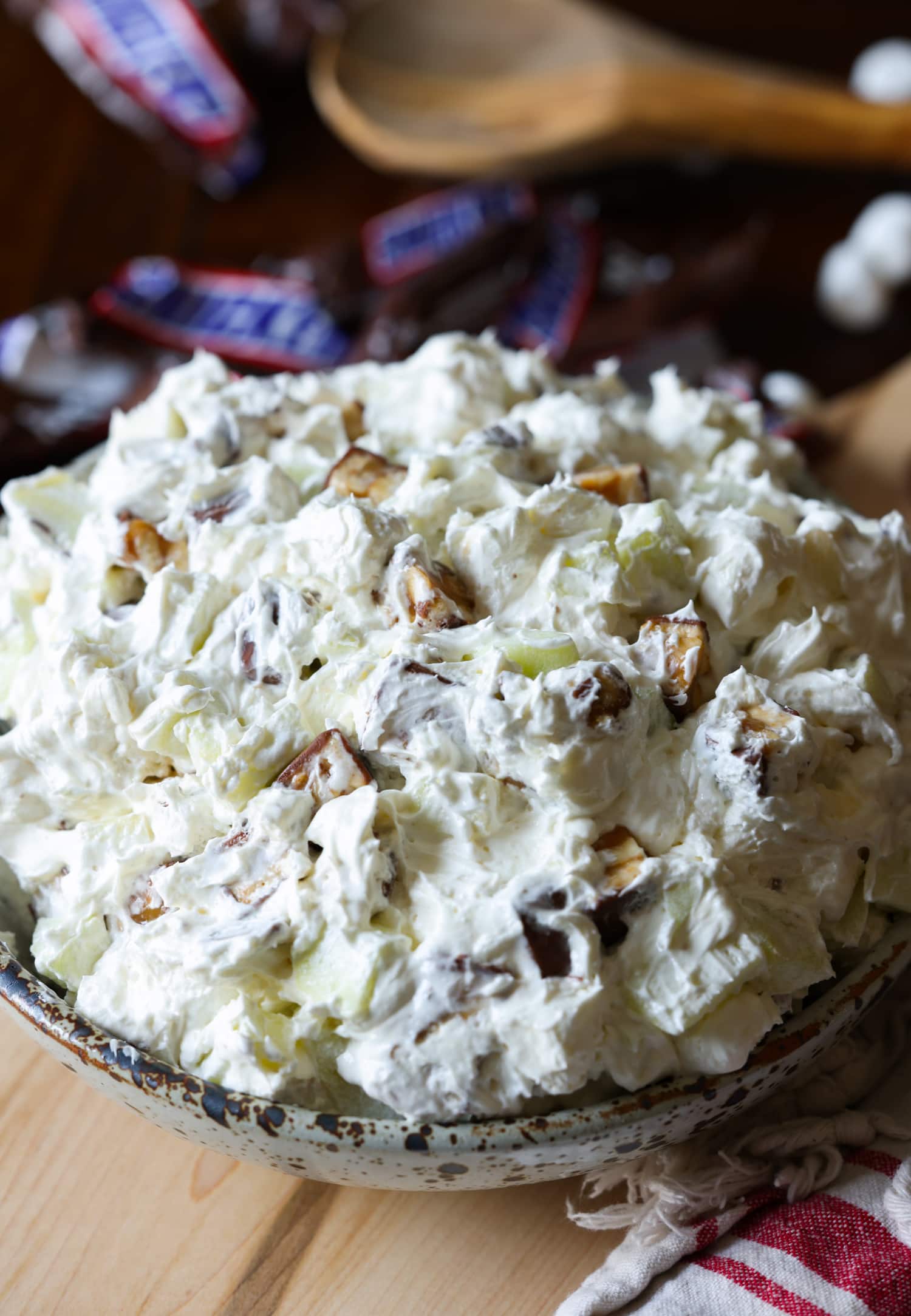 snickers salad in a bowl