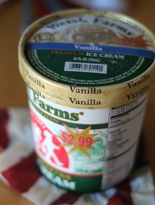 A pint container of vanilla ice cream