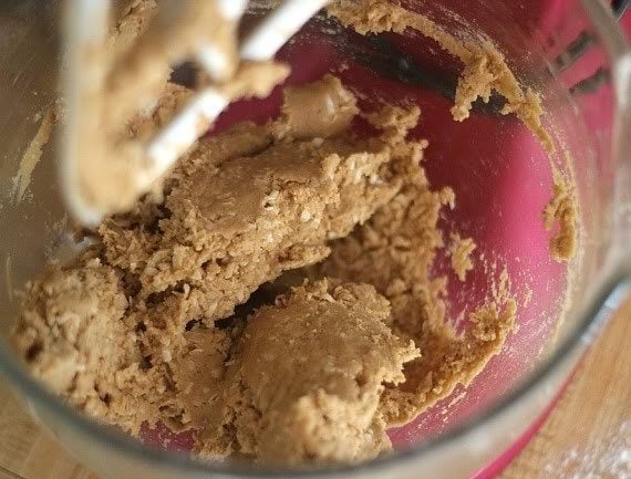 Cookie dough in a stand mixer bowl