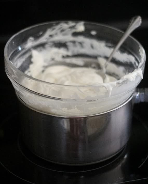 White fudge mixture in a double boiler bowl