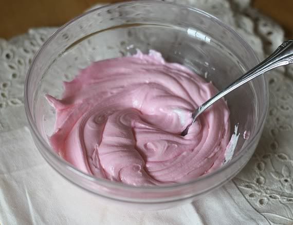 A bowl of pink fudge batter