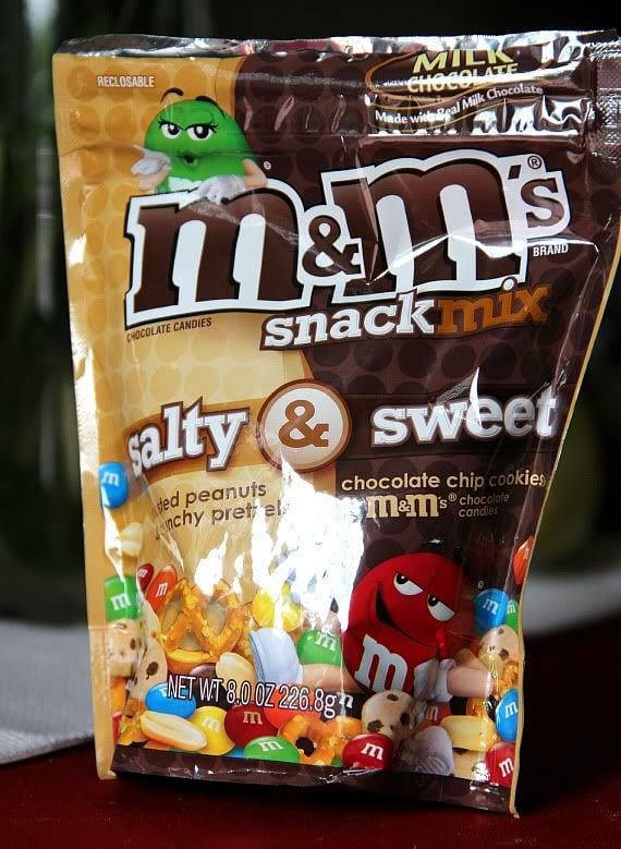 A package of M&M's salty and sweet snack mix