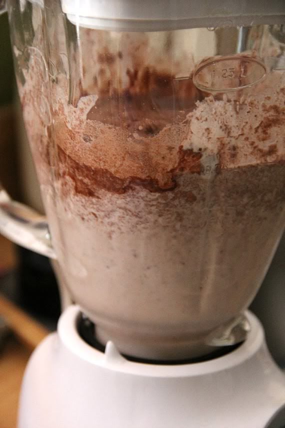 Image of a Brownie Batter Milkshake Being Blended