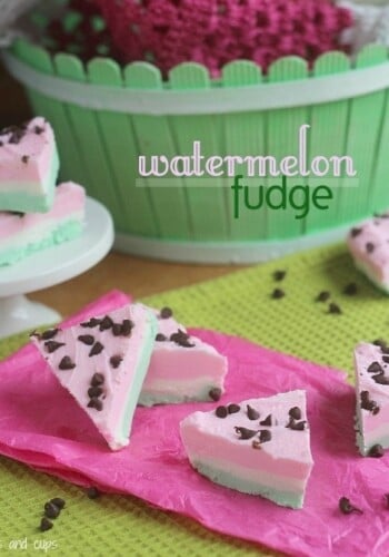 Wedges of Watermelon Fudge on pink and green napkins