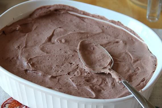 Chocolate pudding in an oval casserole dish