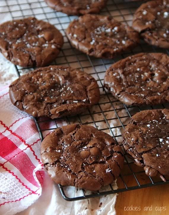 Salted Caramel Rolo Brownie Cookies on a cooling rack