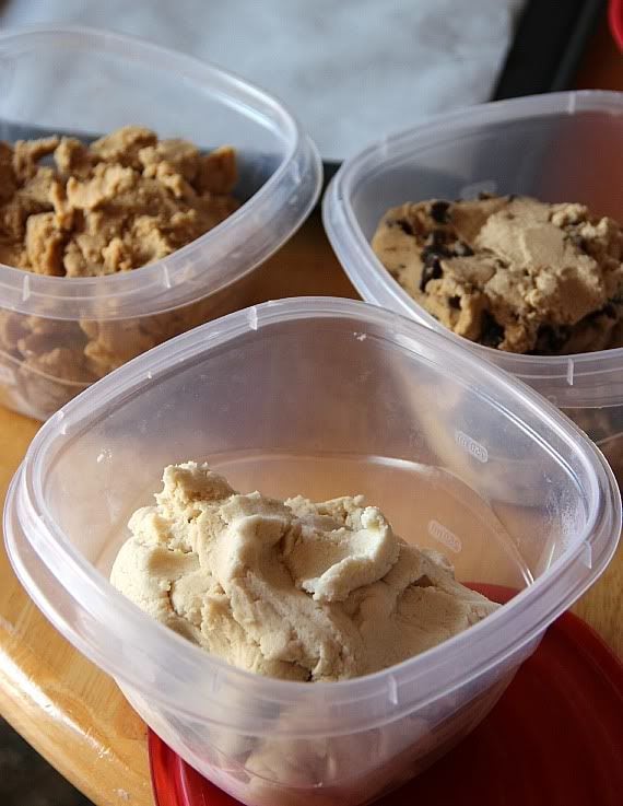 Three containers of cookie dough