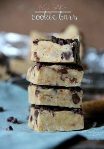 Four no-bake cookie bars stacked