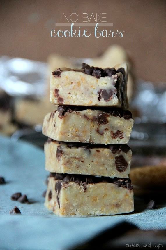 Four no-bake cookie bars stacked