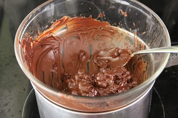 Melted chocolate in a double boiler