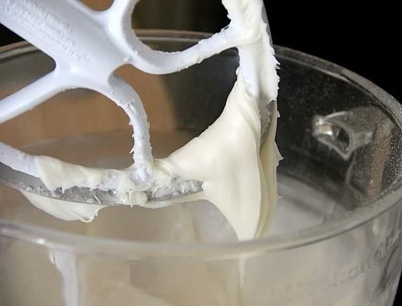 Cream cheese mixture in a stand mixer