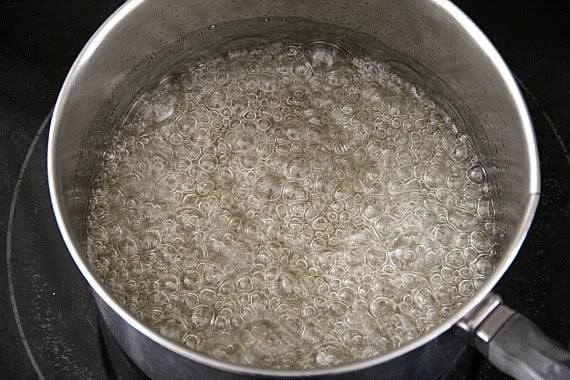 A pan of boiling sugar water