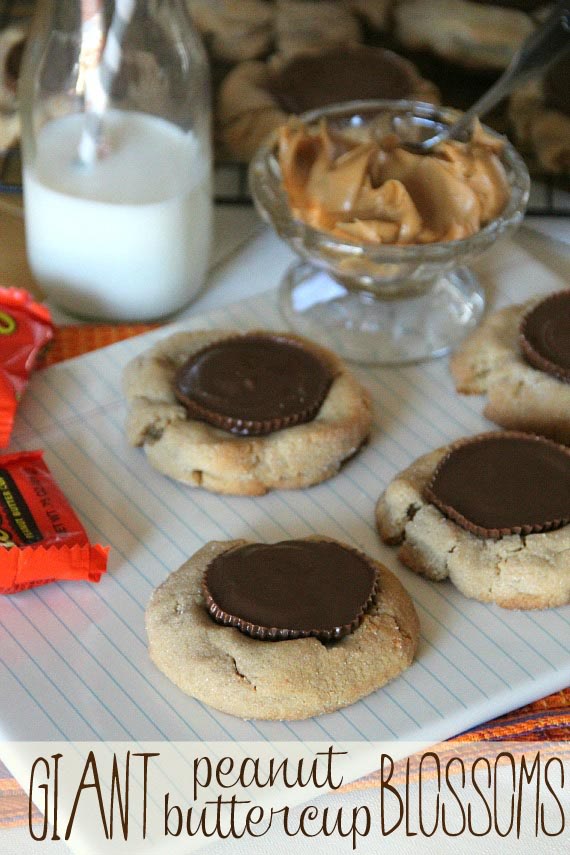 Giant peanut butter cup blossom cookies on a notebook