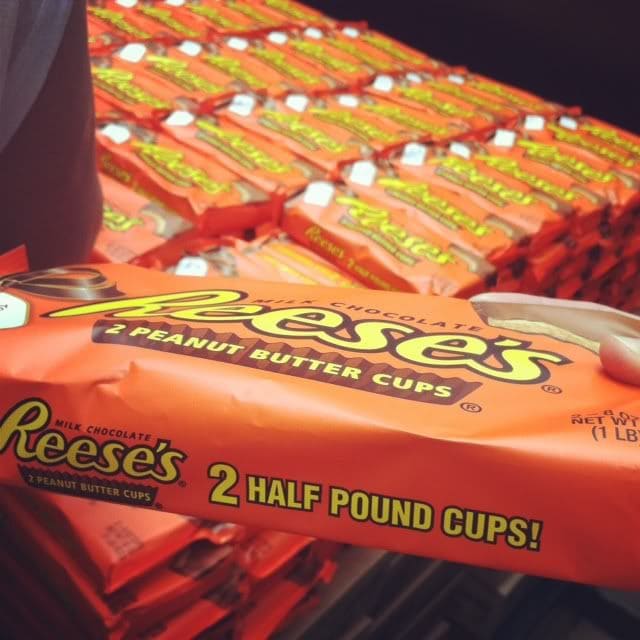 A package of Reese's half-pound peanut butter cups