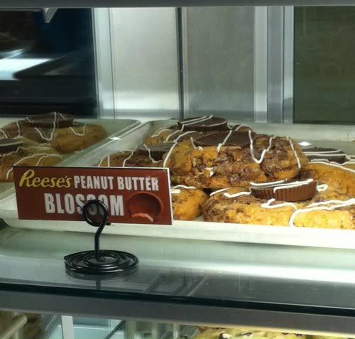 Reese's Peanut Butter Blossom cookies in a bakery display case