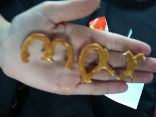 Pretzel pieces forming the word Max