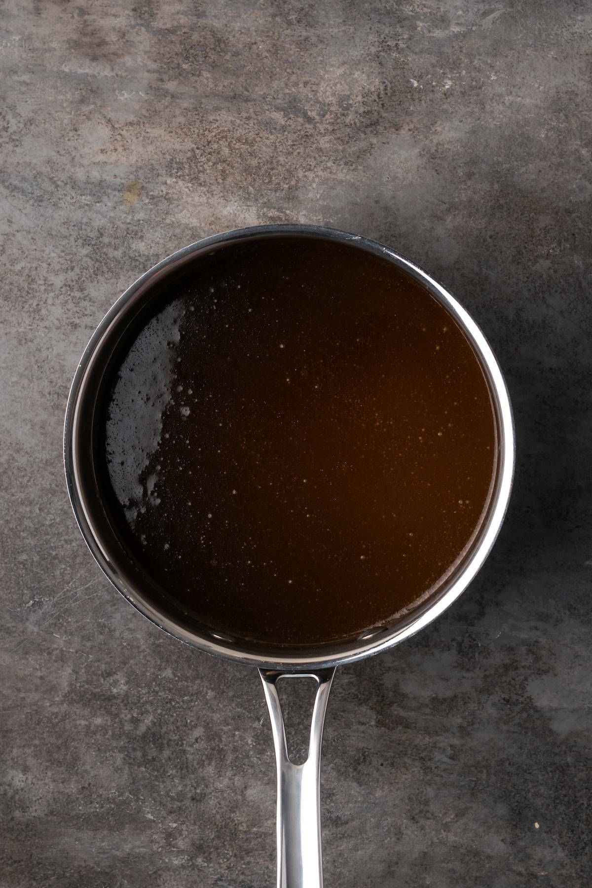 Homemade caramel in a saucepan.