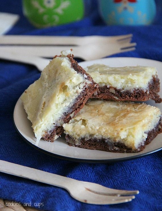 German chocolate cream cheese snack cake bars on a plate