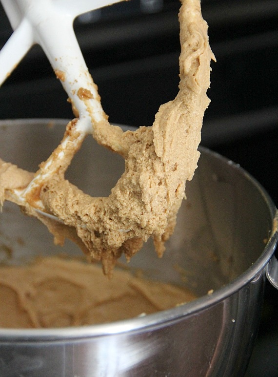 Cupcake batter in a stand mixer