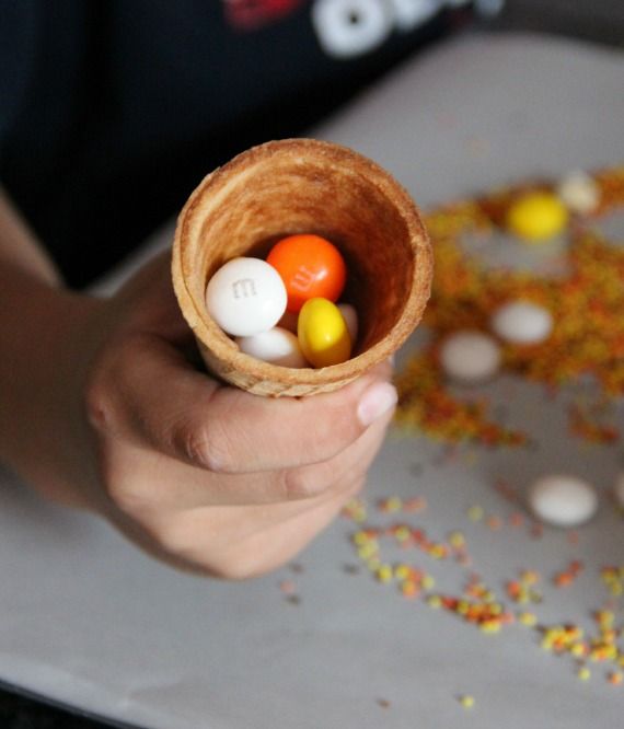 Sugar cone with M&Ms inside