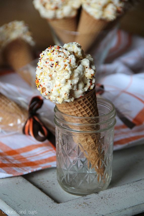 A popcorn ice cream cone in a mason jar