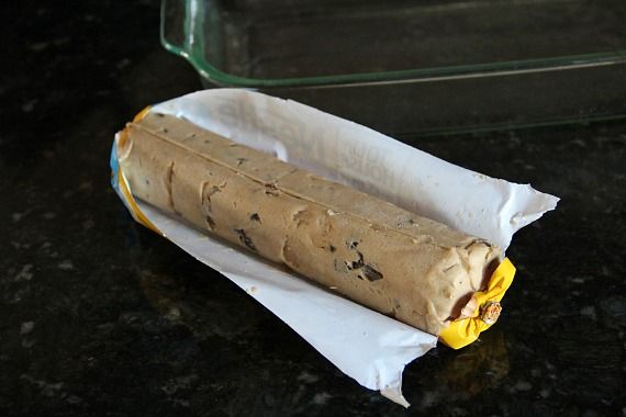 A log of store-bought chocolate chip cookie dough