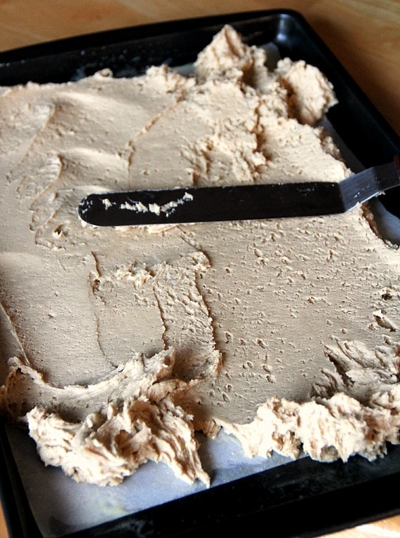 Blondie batter spread in a rectangular baking pan