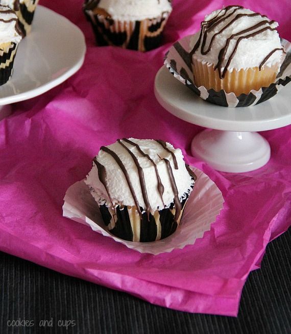 Zebra cake cupcakes on a pink cloth