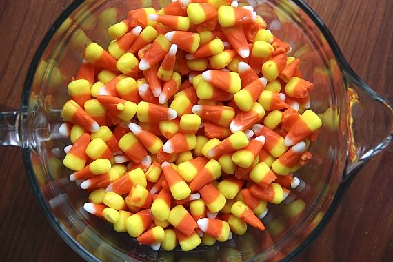 Candy corn in a bowl