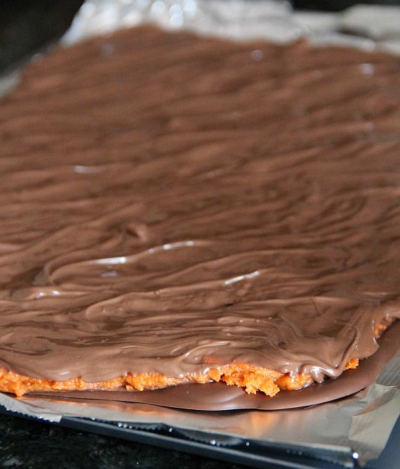 A sheet pan of chocolate butterfinger bark