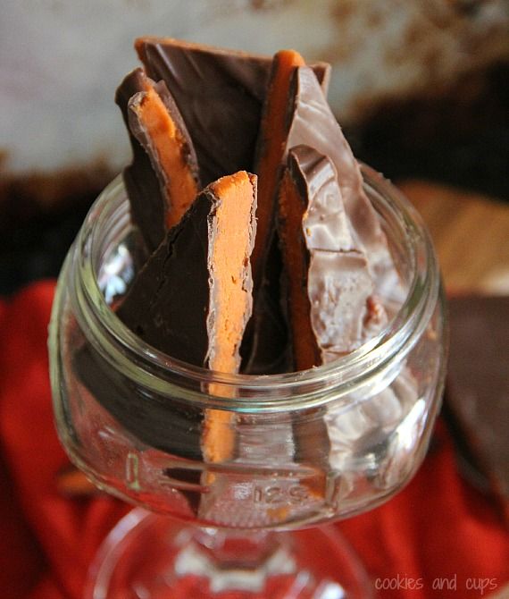 Homemade butterfinger bark in a jar