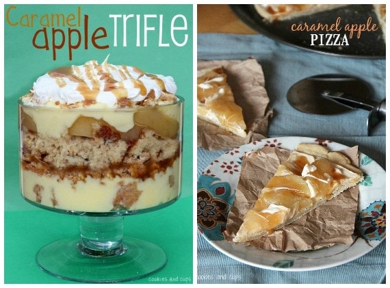 Collage of caramel apple trifle and caramel apple pizza
