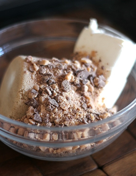 Caramel apple dip ingredients in a mixing bowl