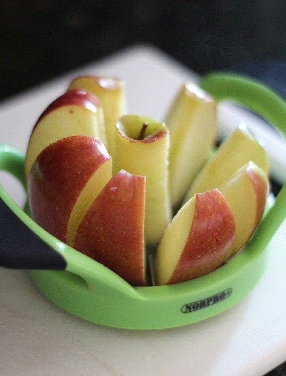 Cored and sliced apple