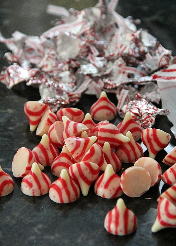 Unwrapped candy cane kisses candies