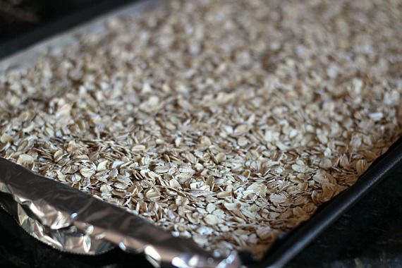 Oats on a baking sheet