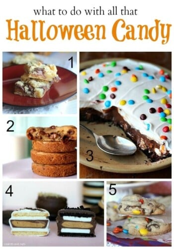 Collage of 5 recipes to use up Halloween Candy